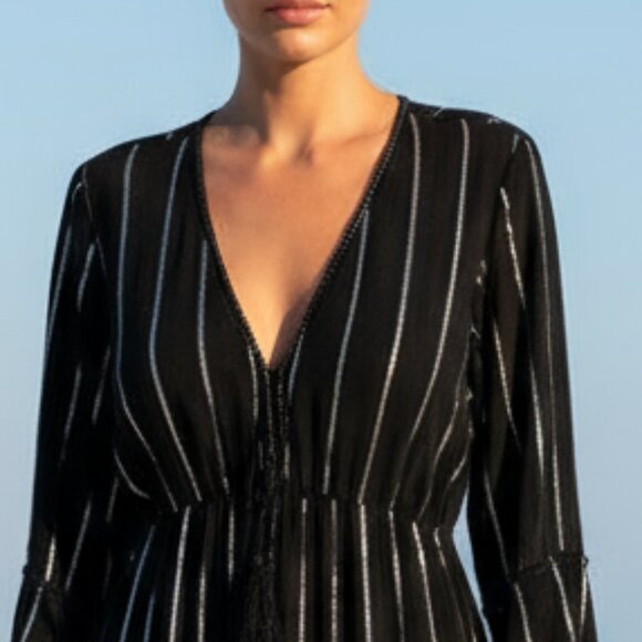 NWT $189 ASHLEY TAYLOR boho maxi dress black / silver ONESIZE - Picture 10 of 11